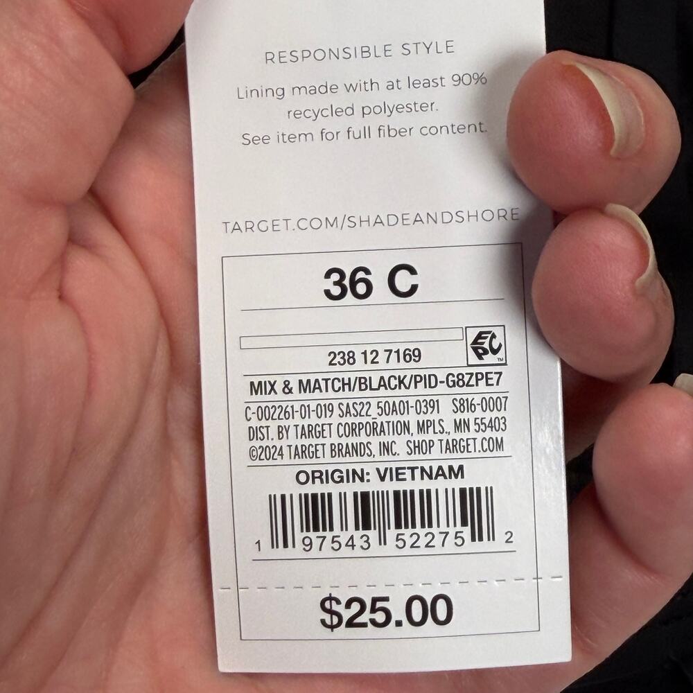 Shade & Shore Bikini Top Women's 36C Black Keyhole Removable Pads Adjustable NEW - Picture 7 of 7